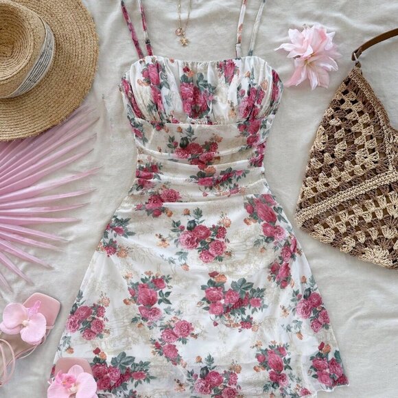 Apricot Boho Women's Floral Print Vacation  Flowy Slip Dress - Picture 1 of 6